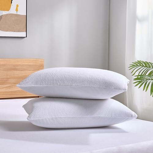 ProtectMySleep Cotton Terry Pillow Protectors - 2 Pack Eco Friendly Waterproof Hypoallergenic