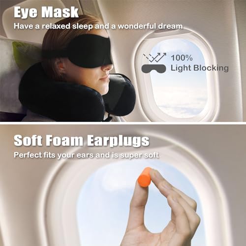 Elvodosia Travel Pillow with Eye Mask and Earplug - Black
