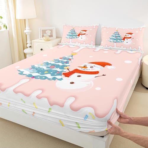 Castle Fairy Christmas Sheet Set with Snowman and Pine Tree Design 1
