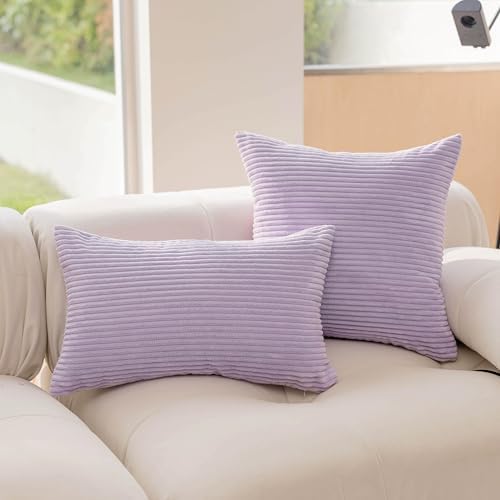 Demetex Purple Striped Corduroy Pillow Covers 18x18