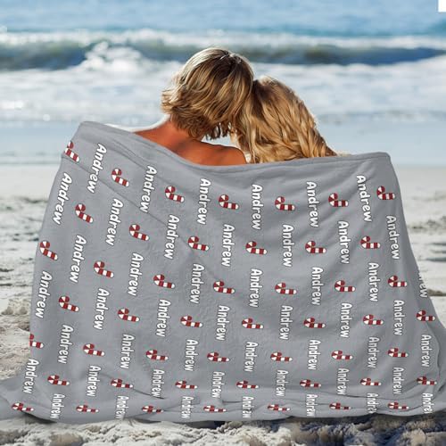 CUSPILO Personalized Candy Cane Throw Blanket