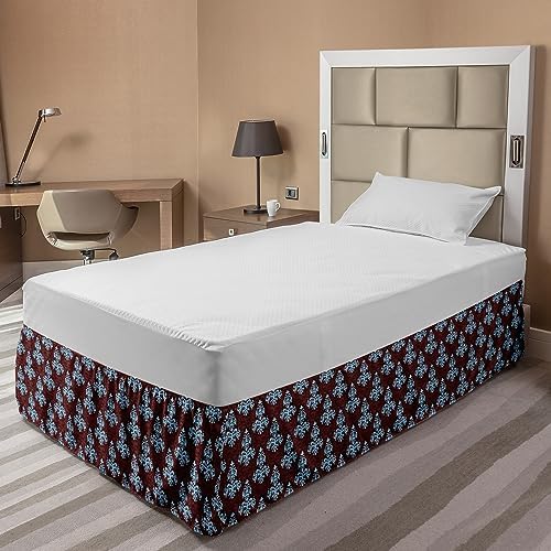 Ambesonne Brown Blue Elastic Bed Skirt with Victorian Foliage Motifs