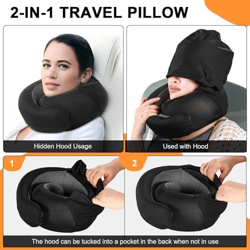 Vzpeun Travel Pillow - Hooded Neck Support for Airplane and Office