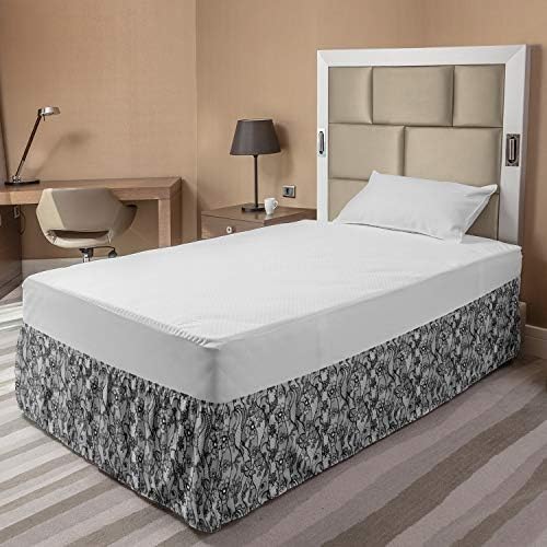 Ambesonne Floral Bed Skirt with Gothic Leaves Pattern Grey Black