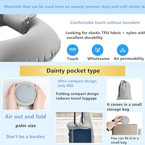 GDEOUP Inflatable Travel Neck Pillow with Pump and Storage Pouch