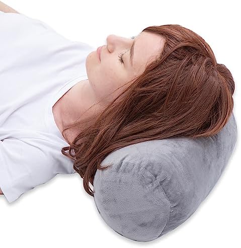 Round Cylinder Bolster Pillow with Removable Velvet Cover Grey