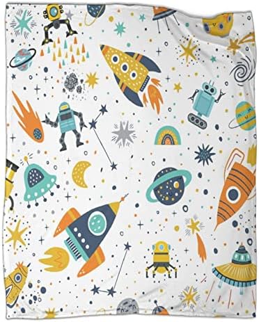 Colourful Cartoon Robot Print Throw Blanket for Kids Adults