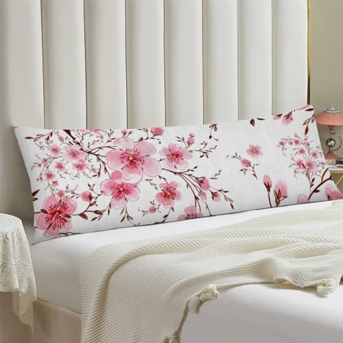 DINJUNA Pink Cherry Blossoms Body Pillow Cover 20x54