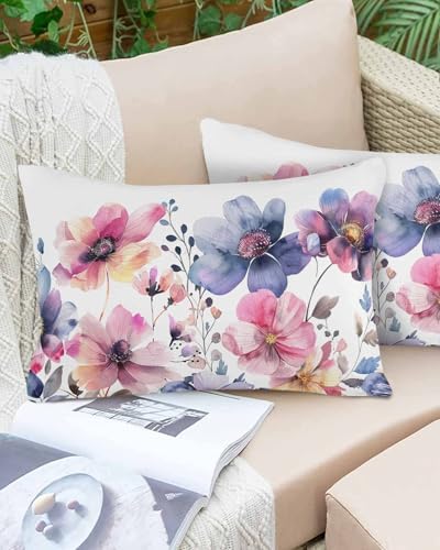 Waterproof Pillow Protectors 2 Pack with Zipper and Wildflower Design