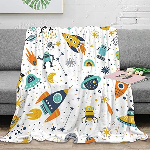Colourful Cartoon Robot Print Throw Blanket for Kids Adults