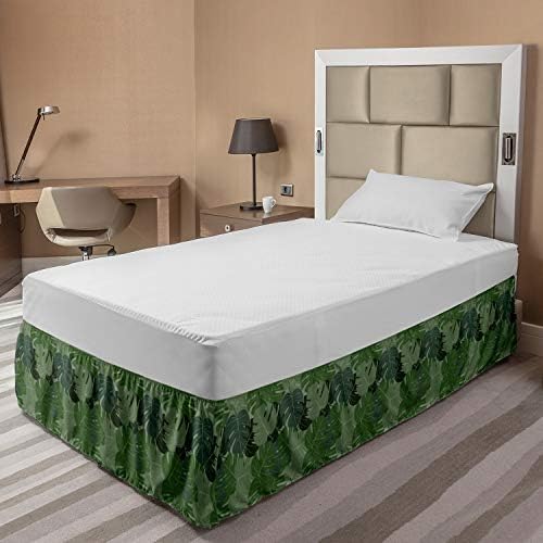 Ambesonne Forest Green Bed Skirt with Camouflage Palm Leaf Pattern 1