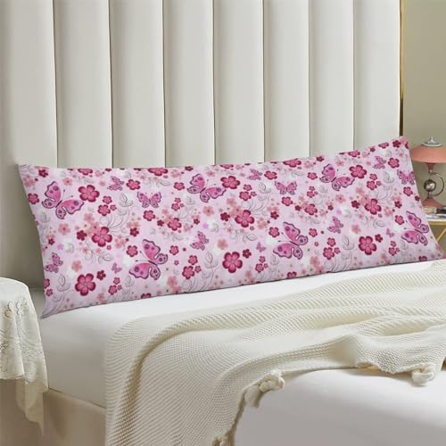 COVASA Pink Butterfly Print Zipper Pillow Cover 20x54