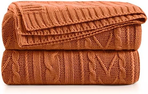 Aormenzy Rust Orange Cable Knit Throw Blanket 50x60 1