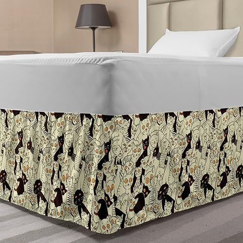 Ambesonne Cat Bedskirt - Sketch Kittens TwinTwin XL Pale Yellow Black