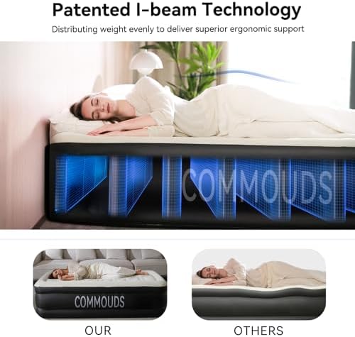 COMMOUDS Queen Air Mattress with Rechargeable Pump 1