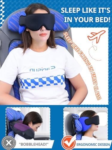 SARISUN Travel Pillow with 3D Eye Mask and Headrest Support