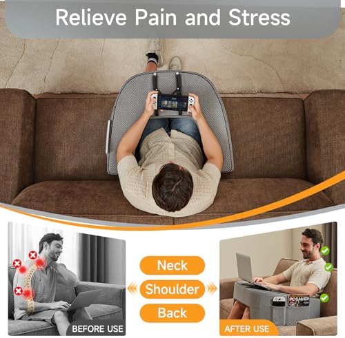 AskDesk Extra Large Reading Pillow with Armrest and Side Pockets