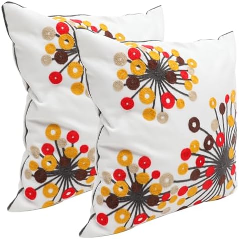 WHAMVOX 2pcs Bohemian Style Canvas Throw Pillow Covers with Hidden Zipper