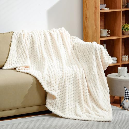 Excervent Flannel Fleece Throw Blanket - Ivory 50x70 Inches