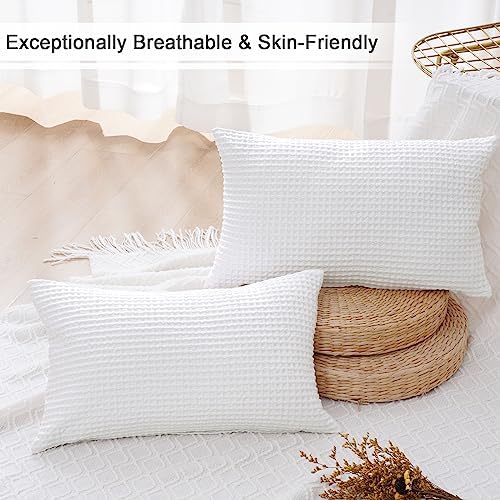 PHF 100 Cotton Waffle Weave Lumbar Pillow Covers 2 Pack