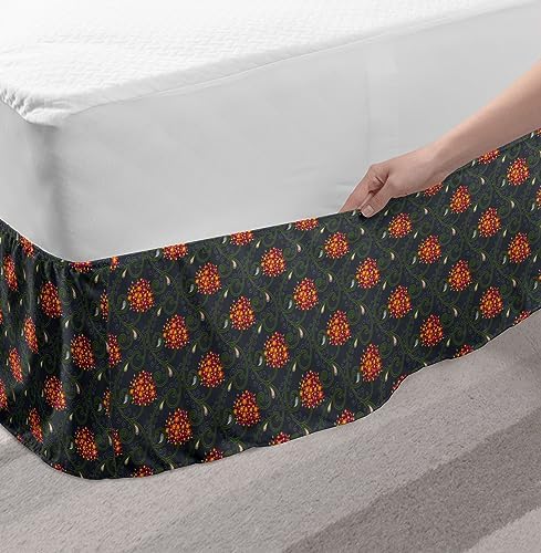 Ambesonne Botanical Bedskirt - Olive Green Orange Grey