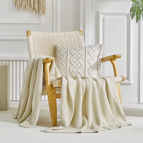 Longhui Chessboard Grid Chunky Cable Knit Throw Blanket