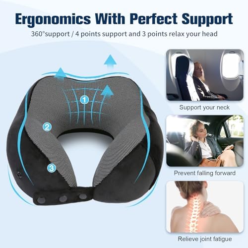 Adjustable Memory Foam Neck Pillow with Eye Mask and Earplugs