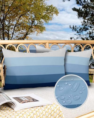 Waterproof Pillow Protector 2 Pack with Zipper Stripes Ombre Blue Gradient 12x20
