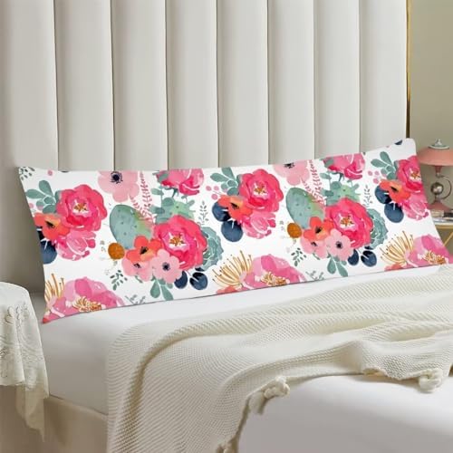 DINJUNA Pink Floral Body Pillow Cover 20x54 Inches