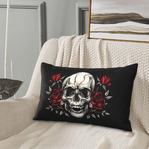Heantstoy Skulls Retro Floral Throw Pillow Cover 14x20 1