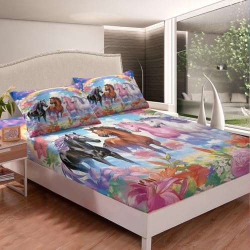 Castle Fairy Horses Fitted Sheet Twin Size with Pillowcase