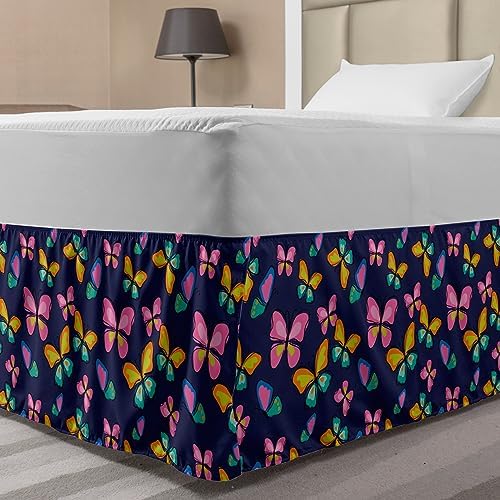 Ambesonne Nature Bed Skirt with Flying Butterflies Print