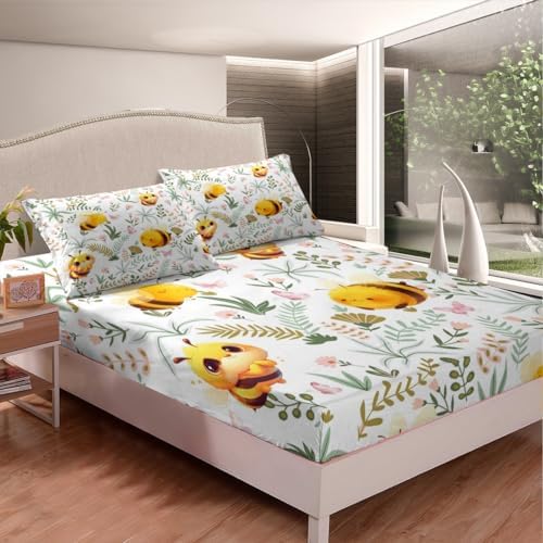 Homewish Cute Bee Fitted Sheet Full Size Set