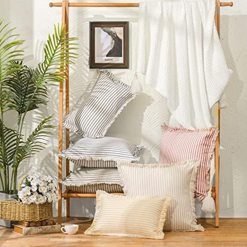 ZWJD Throw Pillow Covers 20x20 Set of 2 Striped with Fringe