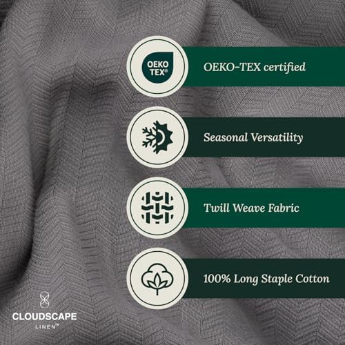 Cloudscape Linen Herringbone Throw Blanket 50 x 70 Dark Grey