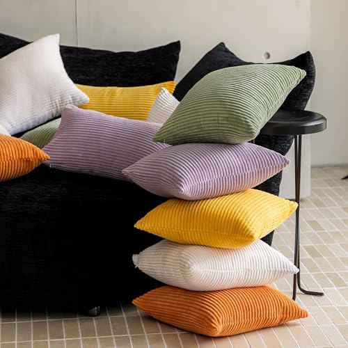 Demetex Purple Striped Corduroy Pillow Covers 18x18