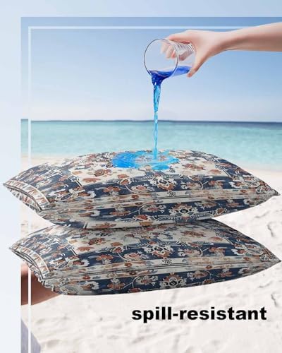 Waterproof Pillow Protector 2 Pack Boho Blue Flower Textured