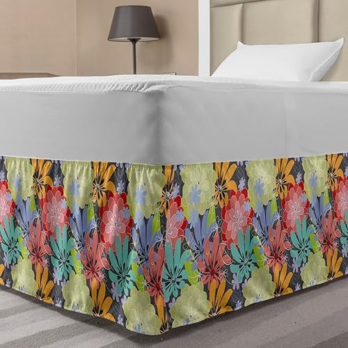 Ambesonne Garden Art Bedskirt with Spring Flowers Design