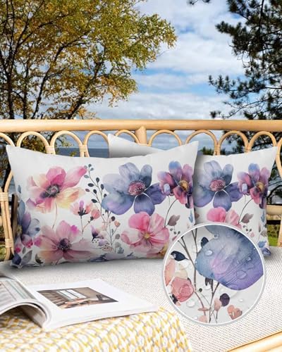 Waterproof Pillow Protectors 2 Pack with Zipper and Wildflower Design