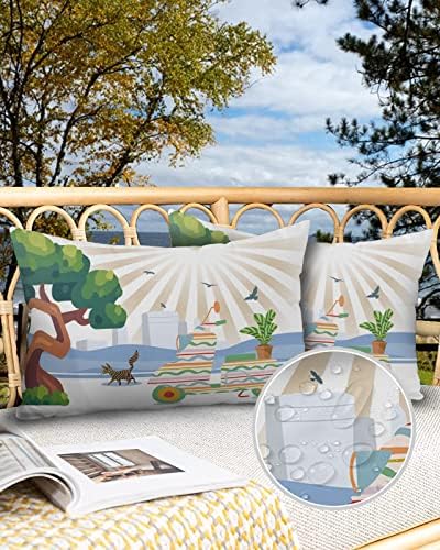 Waterproof Pillow Protector 2 Pack with Zipper and Geometric Design