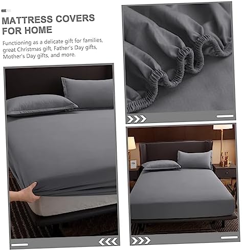Elastic Fitted Mattress Cover Slip Protector Grey Cotton Bed Sheet