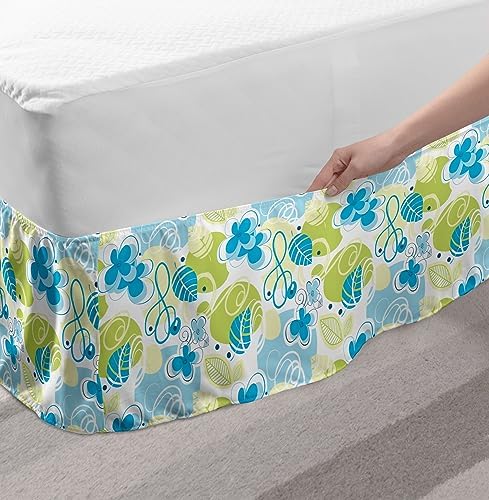 Ambesonne Floral Elastic Bed Skirt - TwinTwin XL Blue Green White