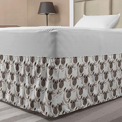 Ambesonne Pug Bedskirt - TwinTwin XL Coconut Taupe Pale Sepia