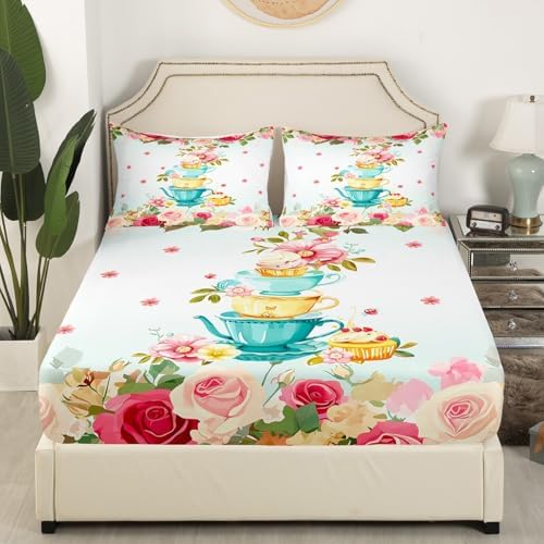 Castle Fairy Colorful Floral Fitted Sheet Set