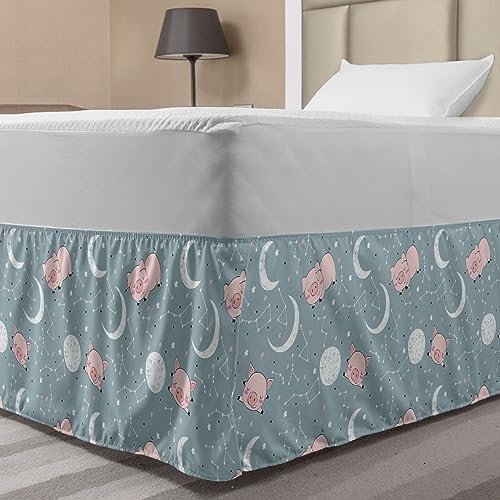 Ambesonne Funny Pig Silhouettes Bed Skirt Rose Cadet Blue