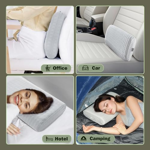 Vekkia Travel Pillow with Memory Foam Portable Compressible Washable Gray