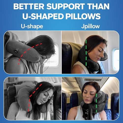 J-Pillow Travel Pillow with Anti-Slip Scarf - Black
