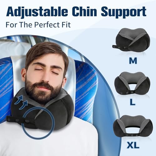 Adjustable Memory Foam Neck Pillow with Eye Mask and Earplugs