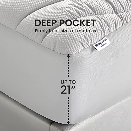 SLEEP ZONE Cooling Cal King Mattress Topper Silver Grey 1
