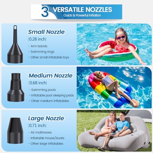 VANNPOOY 2 in 1 AC DC Air Mattress Pump with 3 Nozzles
